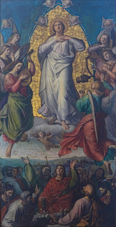 Wniebowzięcie Maryi autorstwa Bonaventury Emlera na ścianie nawy bocznej