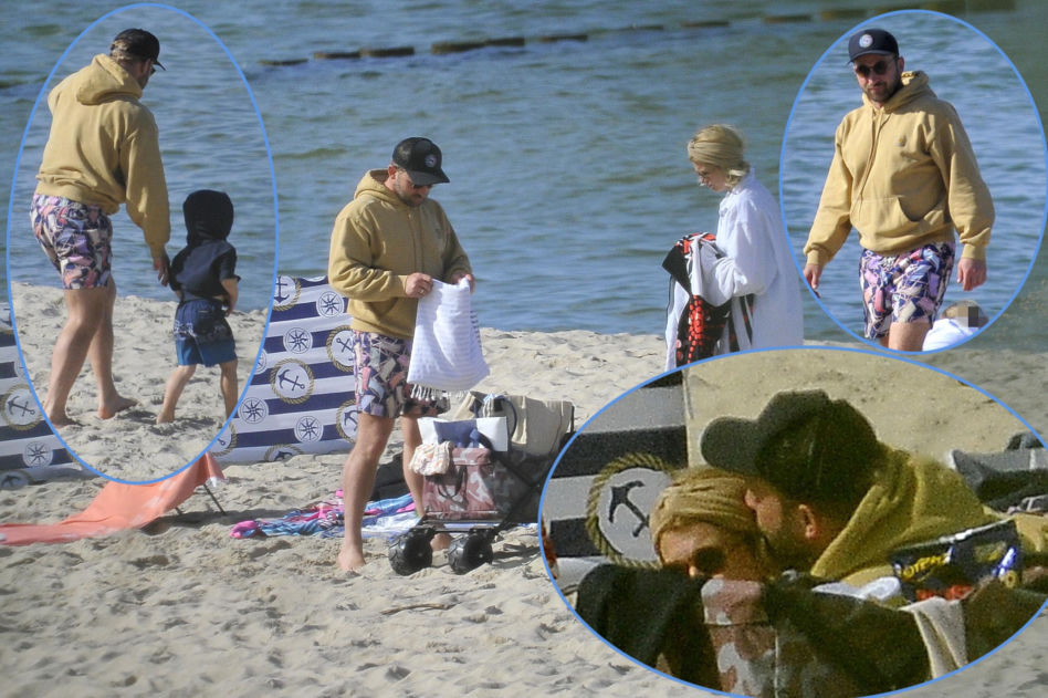 Borys Szyc z rodziną na plaży
