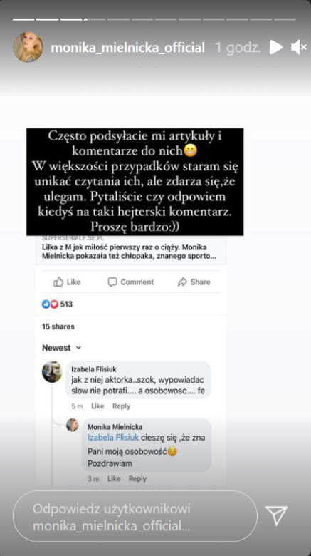 M jak miłość. Monika Mielnicka (Lilka Mostowiak) na Instagramie 