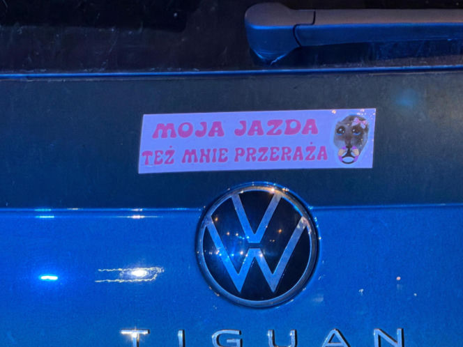 Moja jazda też mnie przeraża". Po kolizji naklejka na aucie powiedziała wszystko o kierowcy