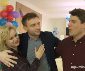 M jak miłość odc. 1427. Sonia (Barbara Wypych), Bartek (Arkadiusz Smoleński), Janek (Tomas Kollarik)