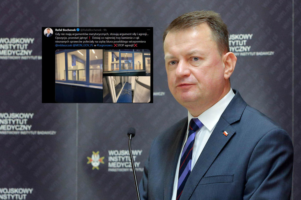 Zniszczone biuro poselskie Mariusza Błaszczaka w Legionowie