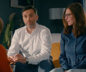 BrzydUla 2 odc. 74. Julka (Maria Włodkowska), Ula (Julia Kamińska), Marek (Filip Bobek)