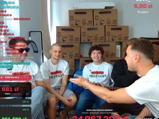Tomasz Karolak, Adam Zdrójkowski i Mateusz Pawłowski na streamie Łatwoganga
