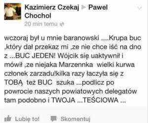 Buc jeden, wielki kur... członek zarządu - wpadka Czekaja na Facebooku