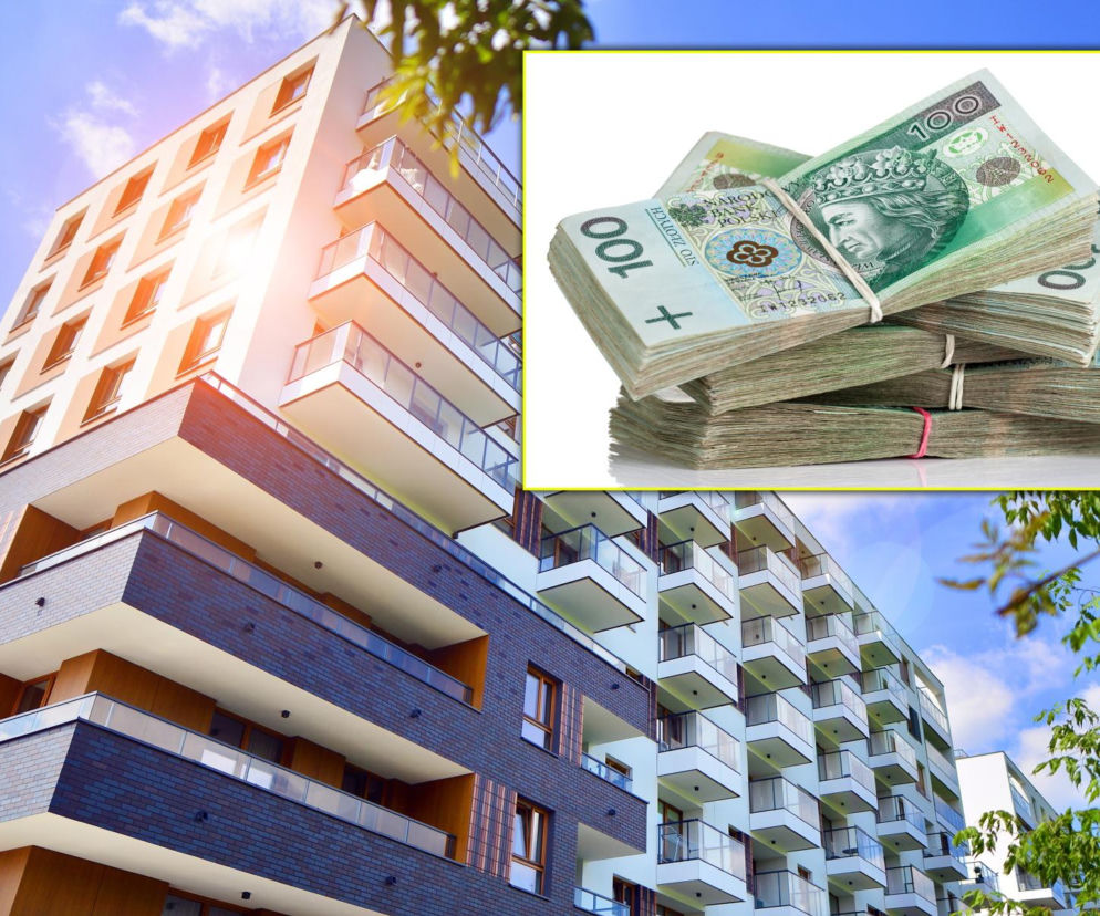 Nowoczesny apartamentowiec. Na miniaturze pliki banknotów 100-złotowych. O inwestowaniu w nieruchomości czytaj w Mediateka.