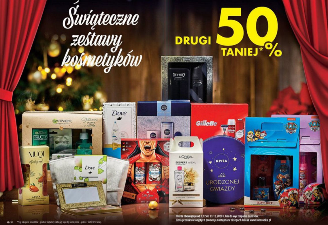 prezentowe zestawy kosmetyków, drugie 50 proc. taniej