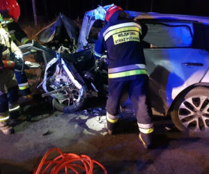 Białogrądy. Kierowca renault uderzył w drzewo. Tyle zostało z auta [ZDJĘCIA]