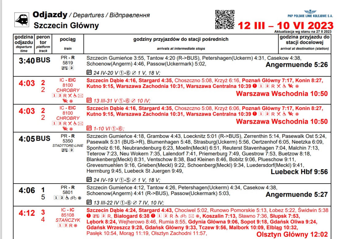 Rozkład jazdy PKP dla stacji Szczecin Główny
