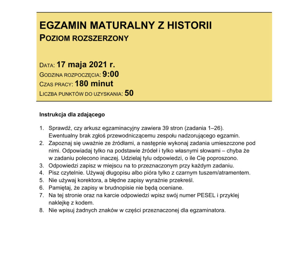 Matura 2021 historia. Odpowiedzi, pytania, arkusze CKE. Mamy zadania, arkusze i odpowiedzi CKE matura historia 2021 poziom rozszerzony 