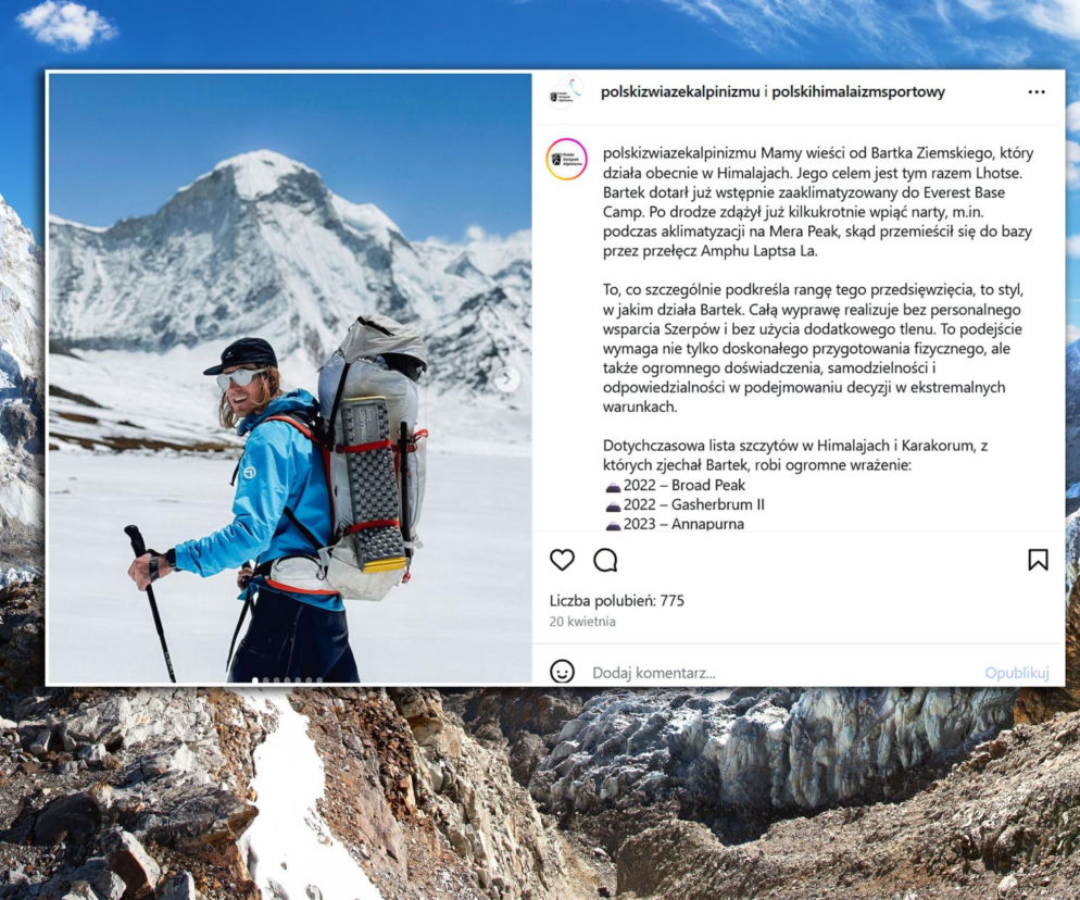 Polak zjechał na nartach z Lhotse. Kolejny wyczyn Bartka Ziemskiego w Himalajach