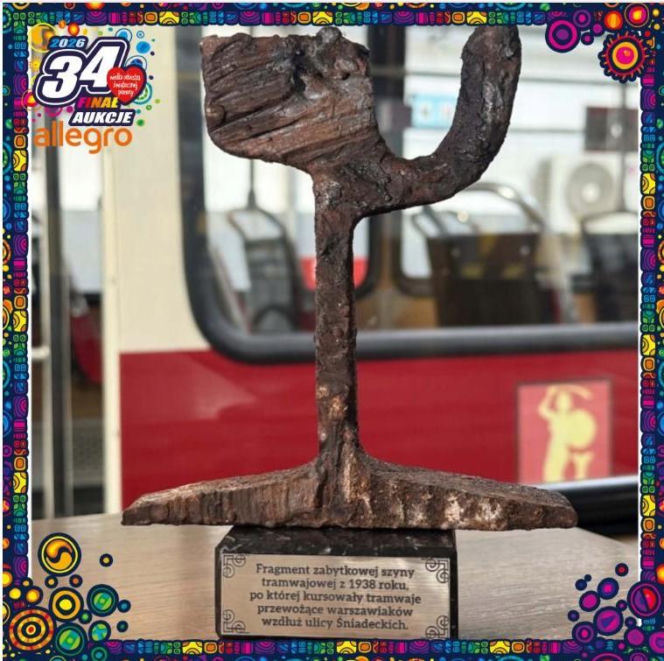 Statuetka z zabytkowej szyny tramwajowej z 1938 roku