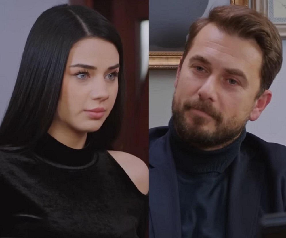 Bahar i Kuzey w kadrze z serialu Miłość i Nadzieja. Bahar, młoda kobieta z długimi ciemnymi włosami i intensywnym spojrzeniem, oraz Kuzey, brodaty mężczyzna w swetrze z golfem, patrzą na siebie z troską, co odzwierciedla emocje z odcinków opisywanych na Super Seriale.