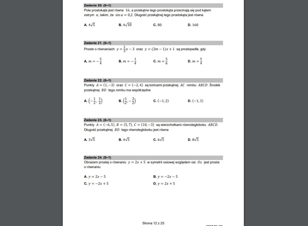 Matura poprawkowa matematyka 2022 - ARKUSZ CKE 