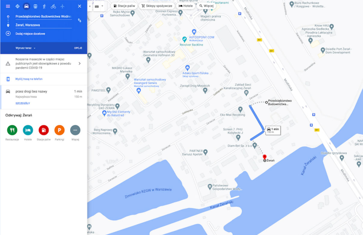 Wodowanie statku w kanale Żerańskim