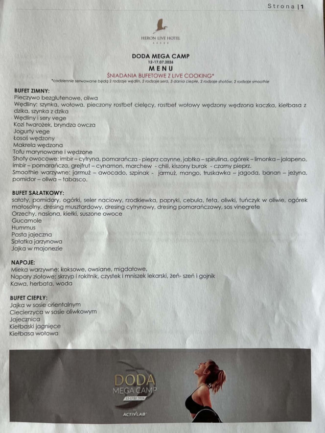 Doda pokazała menu na campie