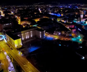 Rzeszów z drona nocą