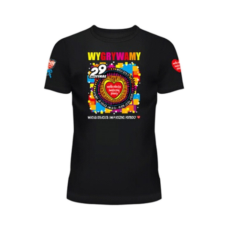 T-shirt damski lub męski oznaczony serduszkiem WOŚP w cenie 49,99 zł/ 1 szt.)