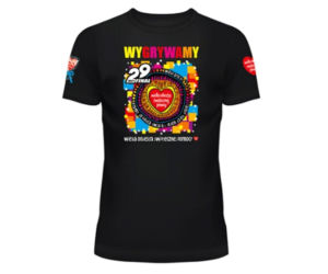 T-shirt damski lub męski oznaczony serduszkiem WOŚP w cenie 49,99 zł/ 1 szt.)