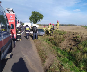 Wypadek na drodze wojewódzkiej pod Lesznem. Jedna osoba trafiła do szpitala