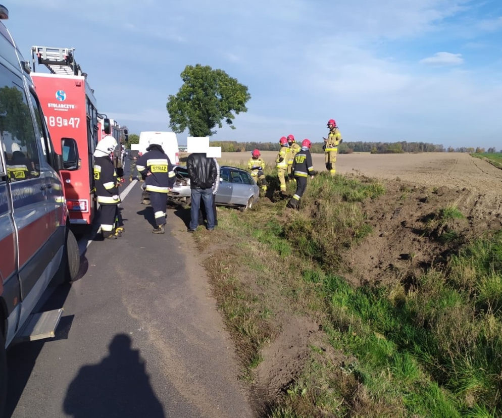 Wypadek na drodze wojewódzkiej pod Lesznem. Jedna osoba trafiła do szpitala
