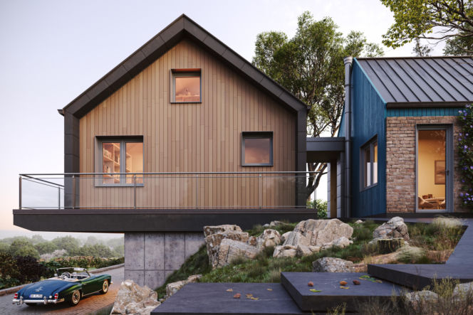 drewniany dom na skale