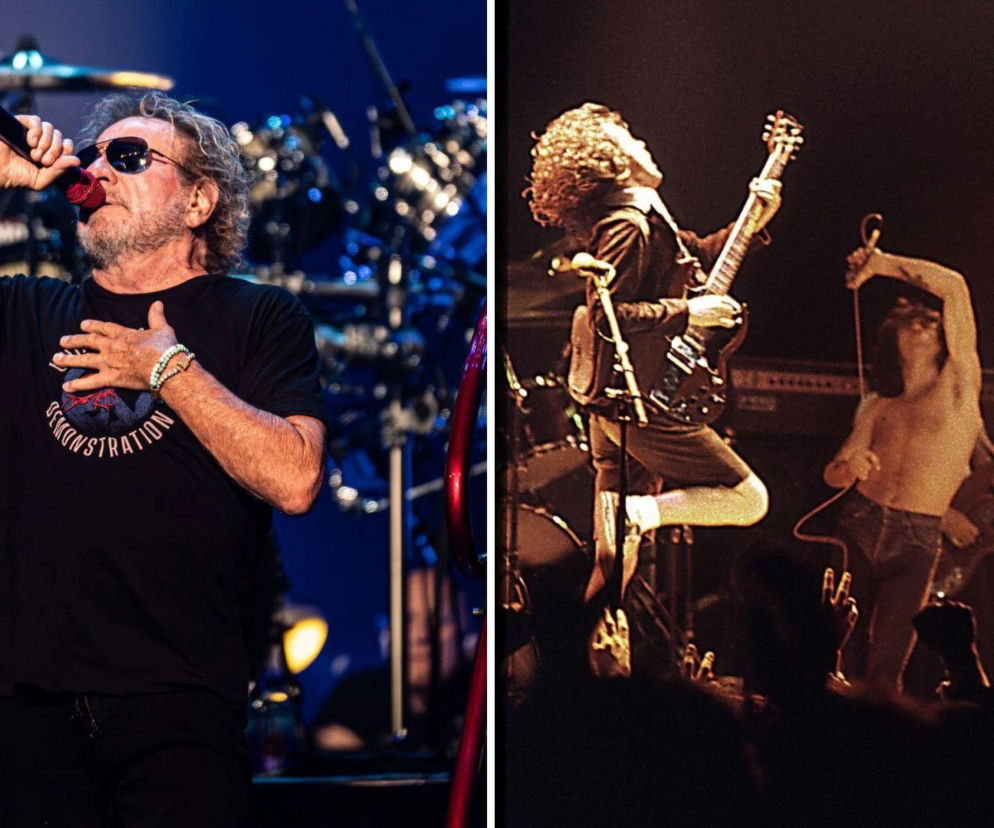 Sammy Hagar śpiewa na scenie. Obok na zdjęciu zespół AC/DC podczas koncertu. O ich wspólnej historii czytaj w EskaRock.