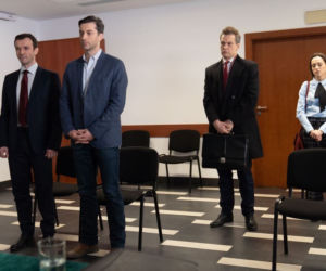 Na dobre i na złe, odc. 736. Falkowicz (Michał Żebrowski), Julka Burska (Aleksandra Hamkało), Marcin Molenda (Filip Bobek)
