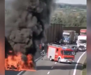 Pożar samochodu na autostradzie A4
