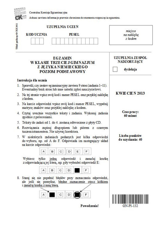 Egzamin gimnazjalny z języka niemieckiego poziom podstawowy - zobacz arkusze, pytania i odpowiedzi.