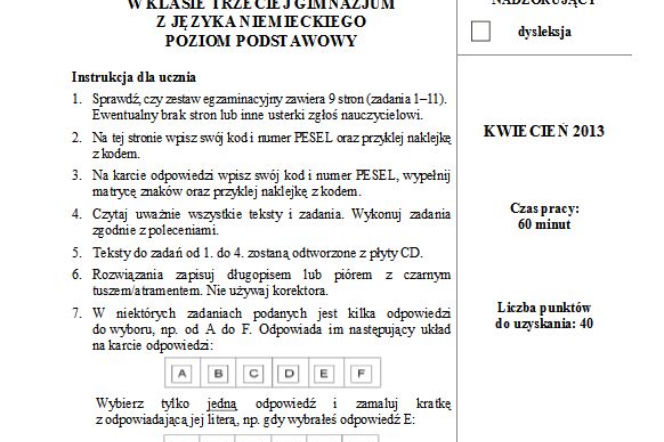 Egzamin gimnazjalny z języka niemieckiego poziom podstawowy - zobacz arkusze, pytania i odpowiedzi.