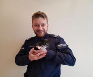 policjant przygarnął kota