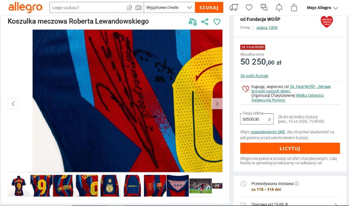 Cenna pamiątka Roberta Lewandowskiego na aukcji WOŚP. Cena licytacji robi wrażenie