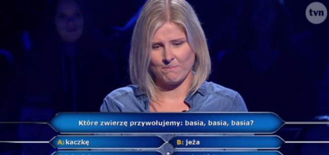 Które zwierzę przywołujemy: basia, basia, basia? Ciekawe pytanie w Milionerach 