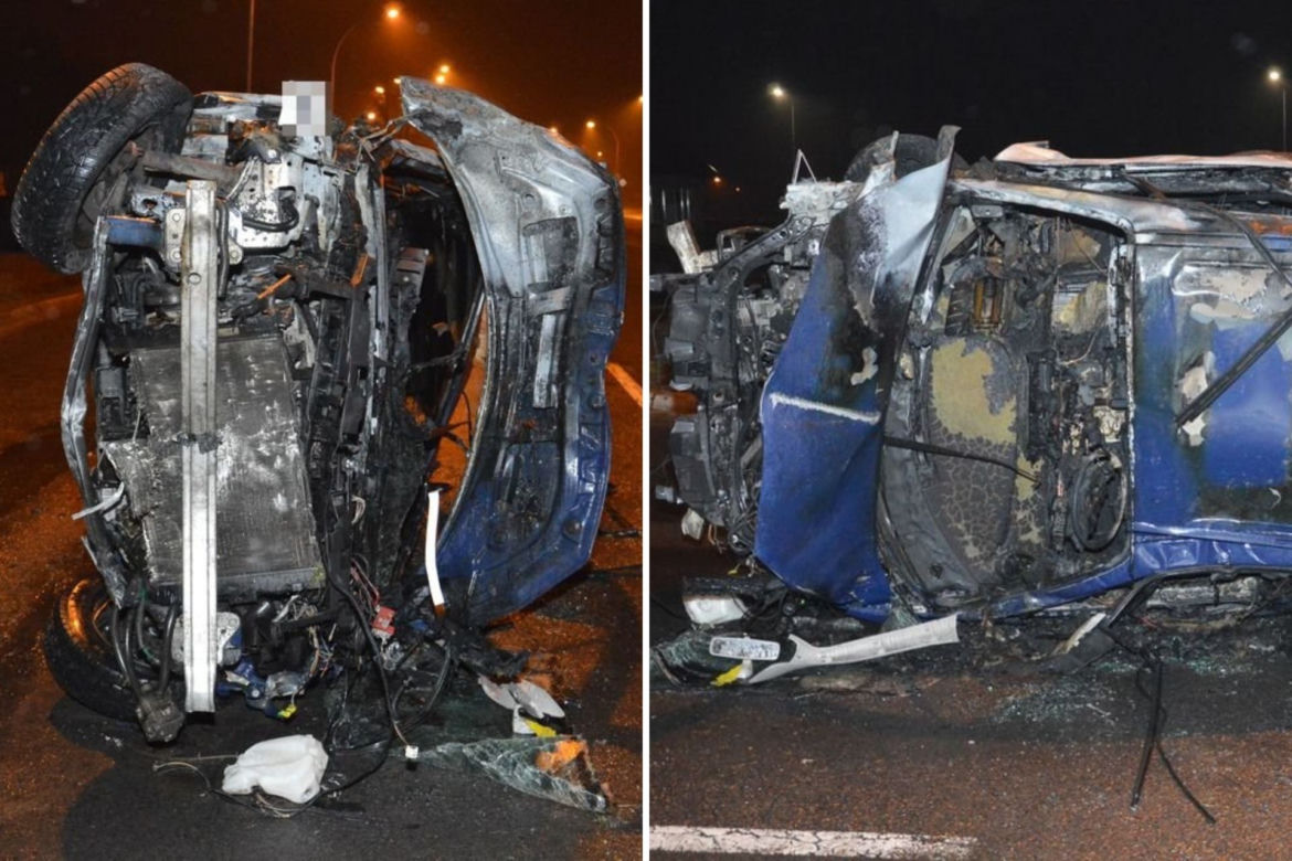 Zamość: ROZTRZASKANY renault zaczął płonąć! W środku 20-letni kierowca. DRAMAT!