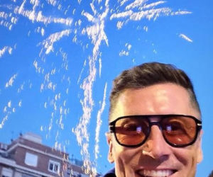 Robert Lewandowski i Wojciech Szczęsny na fecie Barcelony