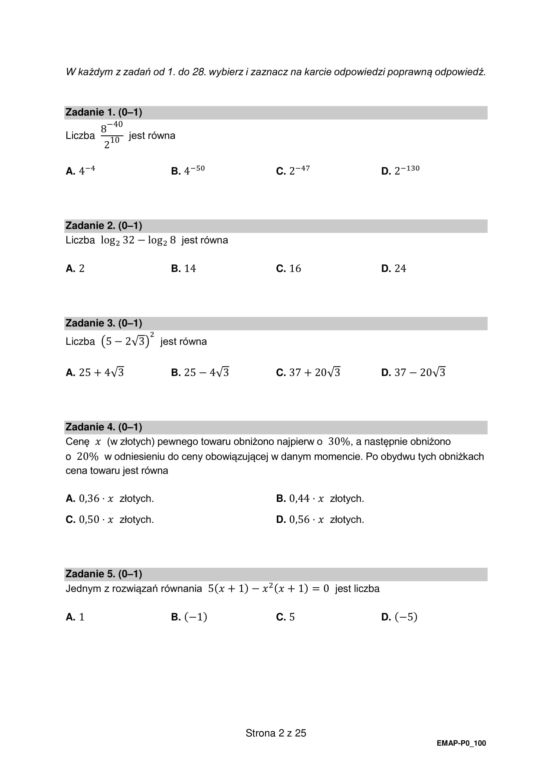 Matura 2022: matematyka, poprawka. Arkusz PDF
