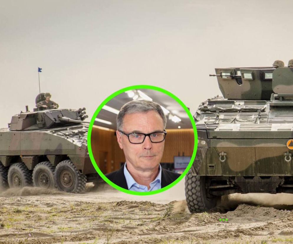 Dwa polskie wozy bojowe na piaszczystym terenie. Na wstawce prof. Paweł Wojciechowski. O wydatkach na armię czytaj w SE Portal Obronny.