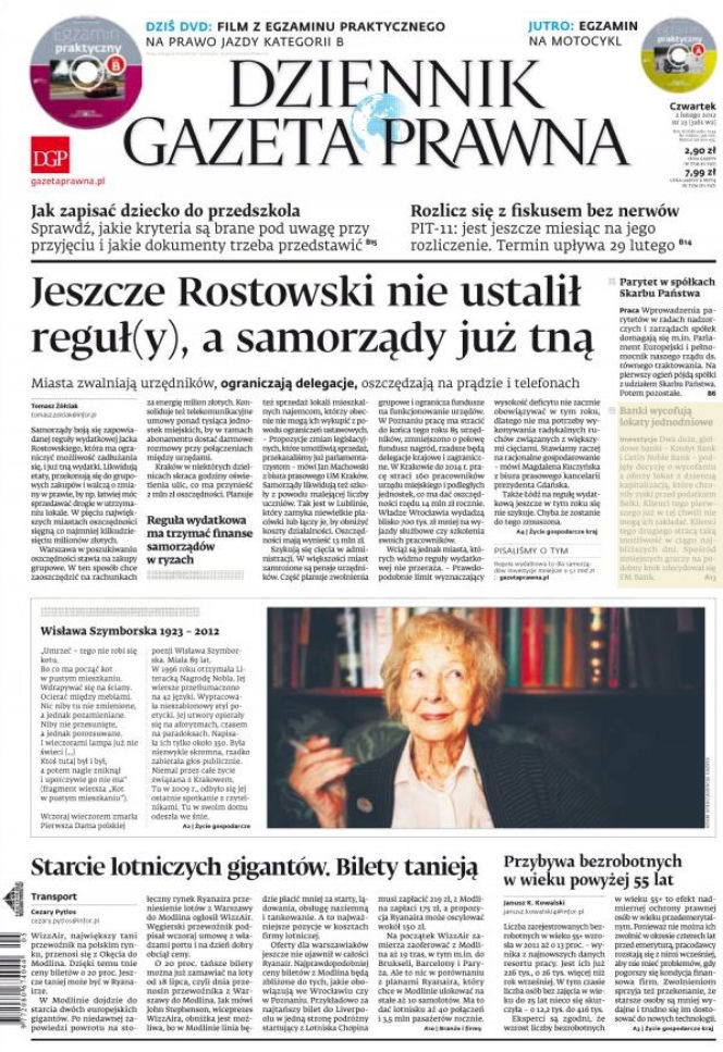 Wisława Szymborska NIE ŻYJE - okładki gazet 02.02.2012