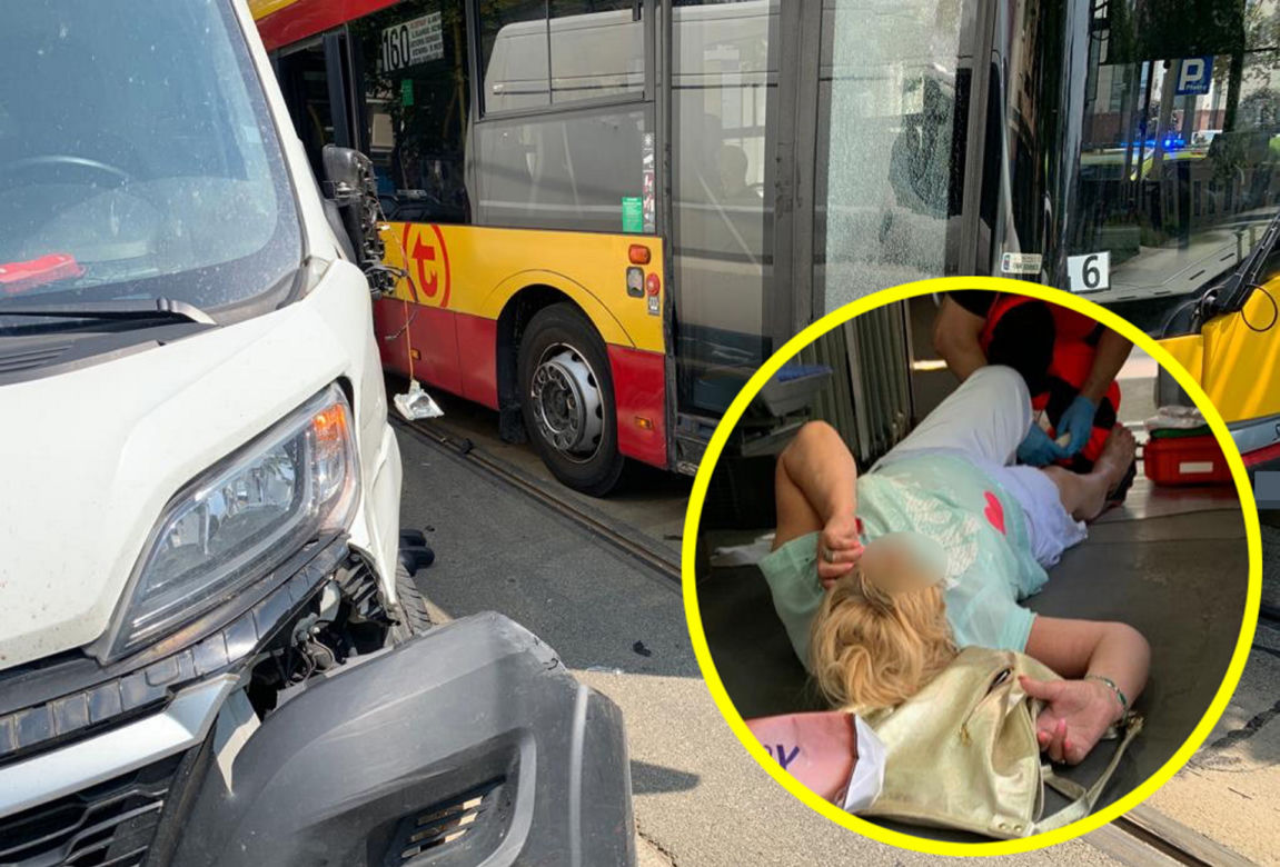 Kolejny wypadek z udziałem miejskiego autobusu w Warszawie. Ranni pasażerowie, poważne utrudnienia