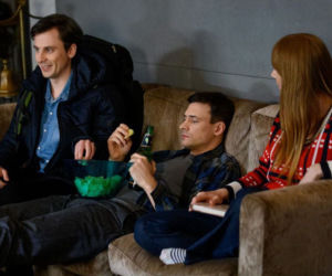 Na dobre i na złe, odcinek 734. Maciek (Adam Bobik), Wiktoria (Katarzyna Dąbrowski), Krzysztof Radwan (Mateusz Damięcki)