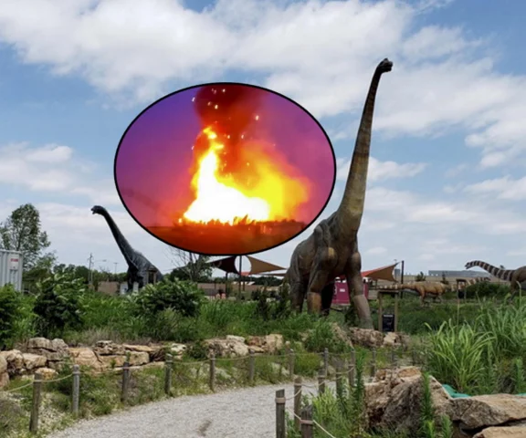 Piorun uderzył w ogromnego dinozaura! Potężny pożar