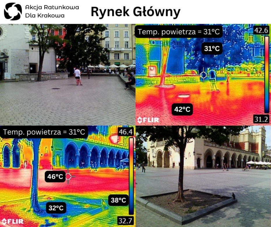 40 stopni na Rondzie Mogilskim, 45 na Plantach. Te zdjęcia pokazują, że zieleni potrzebujemy w Krakowie, jak nigdy wcześniej