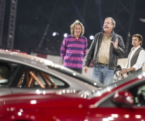 Prowadzący Jeremy Clarkson, Richard Hammond i James May podczas show w Warszawie w 2013 r.