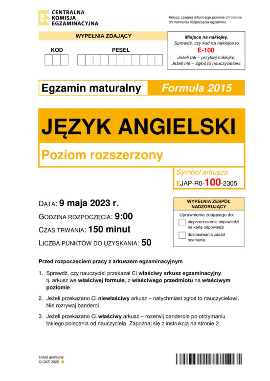 Matura rozszerzona z angielskiego - stara formuła: ARKUSZ	
