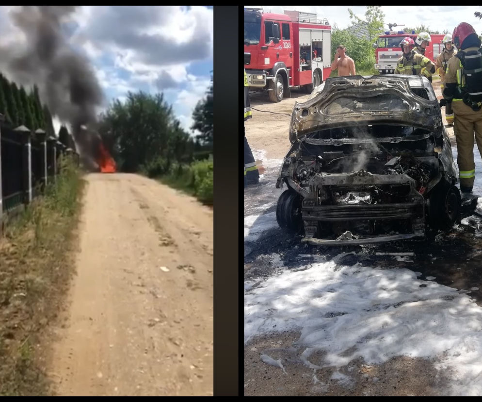 Pożar samochodu przy ul. Działkowej w Nowodworcach