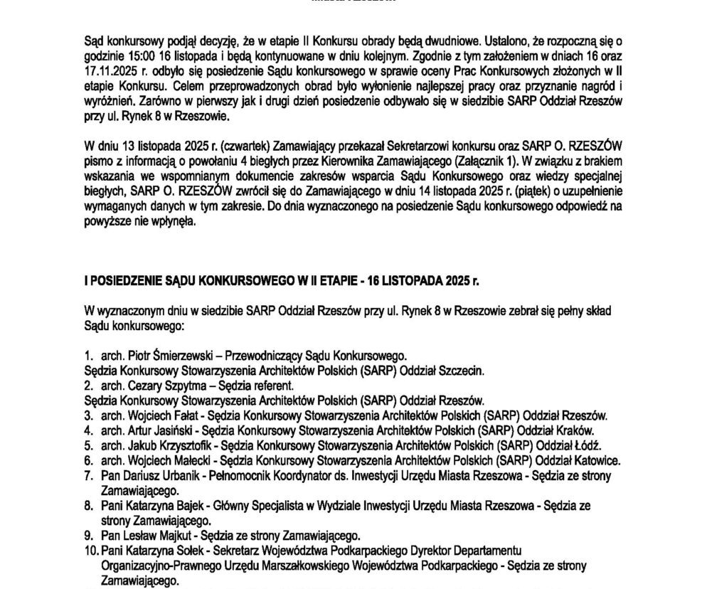 Protokół z II etapu konkursu na Bibliotekę Nową w Rzeszowie