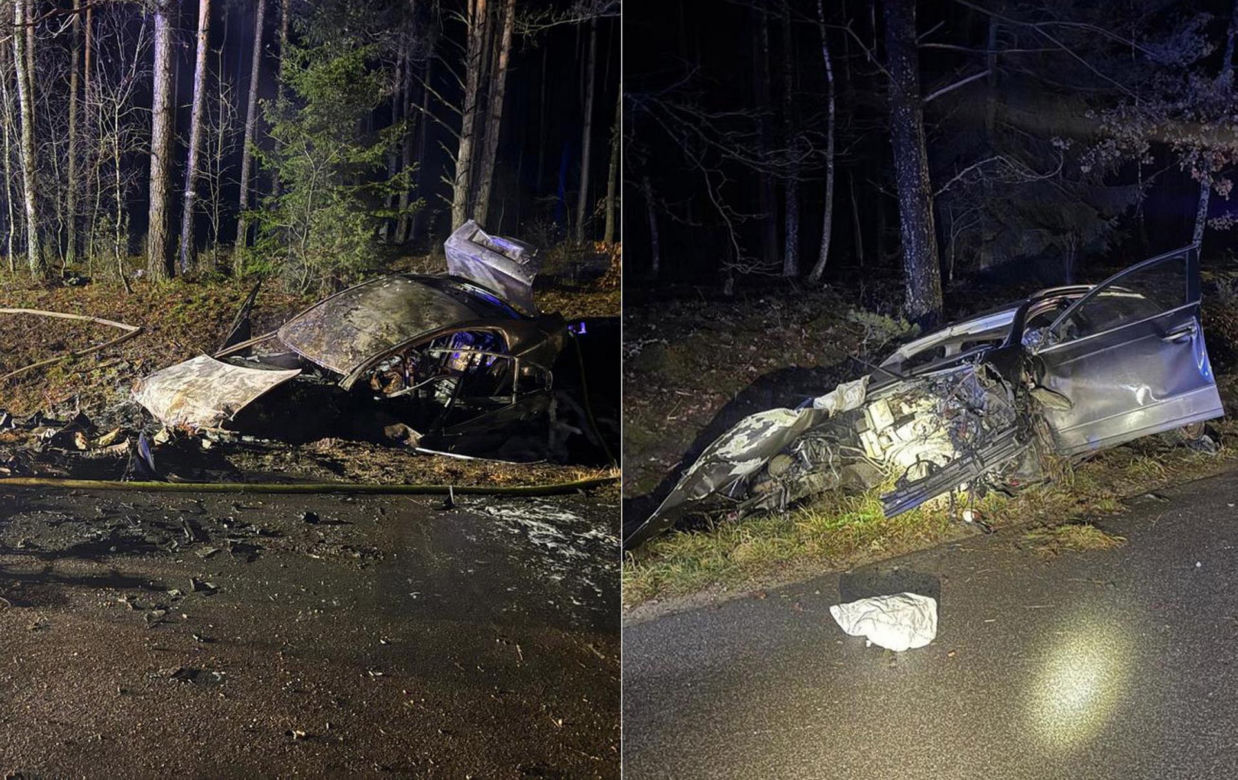Dwa samochody zderzyły się na drodze, jedno stanęło w ogniu. Wiele ofiar śmiertelnych