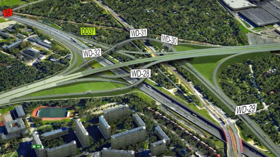 Wizualizacja nowego wjazdu do Warszawy z planowanego odcinka trasy S7