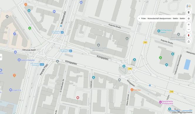 Niemieckie nazwy ulic w Szczecinie na mapach Bing
